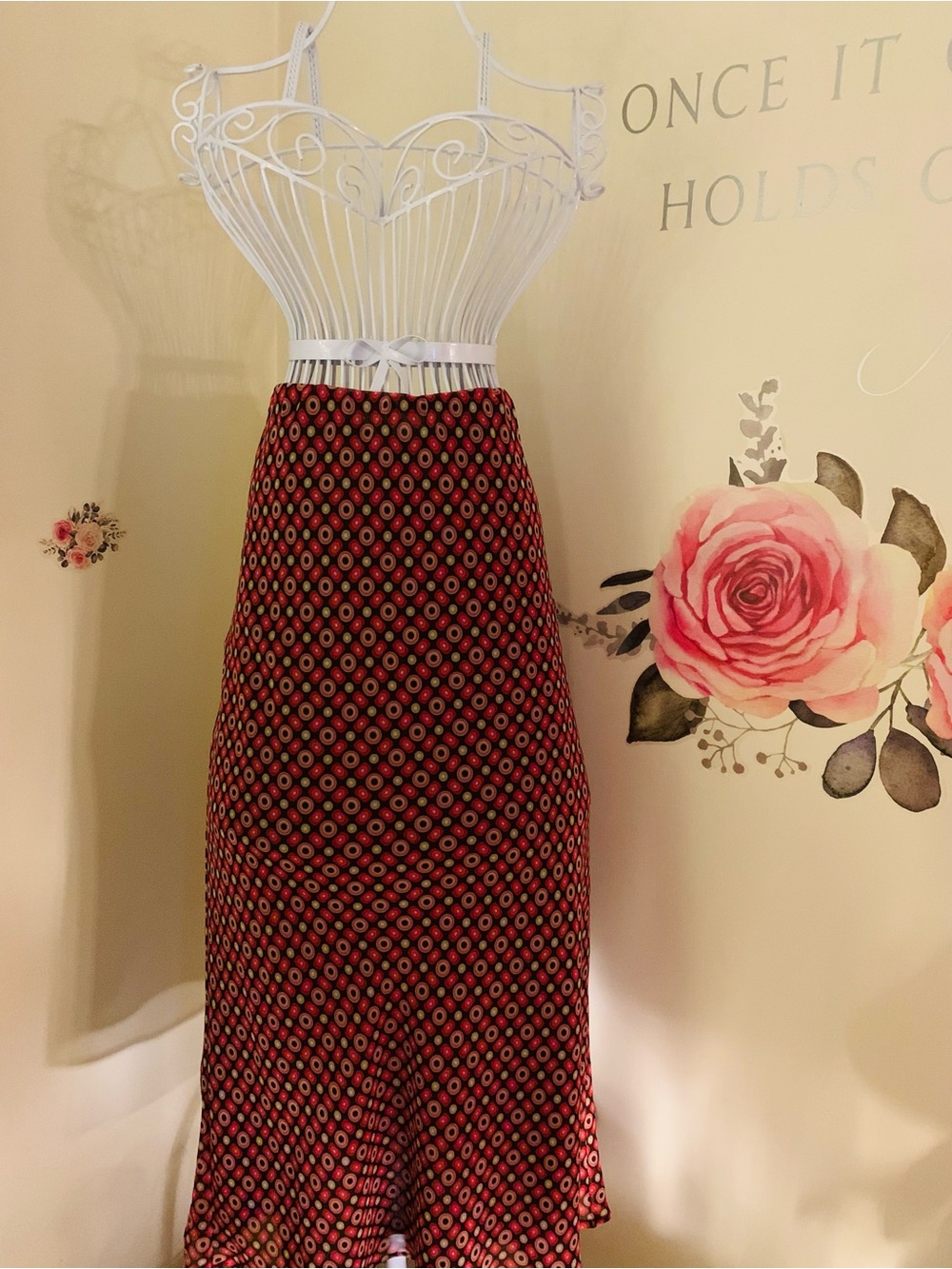 Cato Red Brown Mixed Print A- Line Midi Skirt Women’s SizeS Office Church Dressy